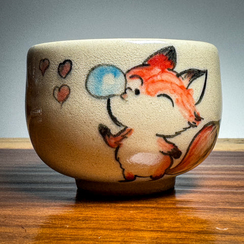 "Bubble Blowing Fox" Hand Painted Huaning Tea Cup - 60ml