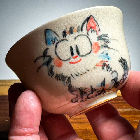 "Luna" Cat Hand Painted Huaning Tea Cup - 60ml