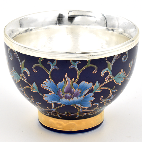 Handmade Silver Cup 60ml - Blue Flowers