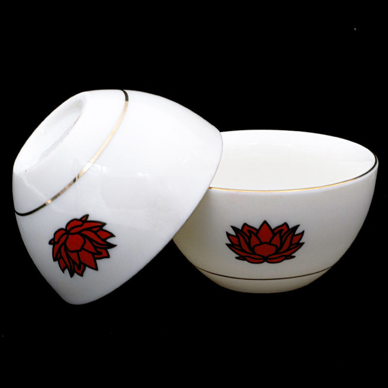 White Porcelain Tea Cups w/ Crimson Lotus Logo 40ml