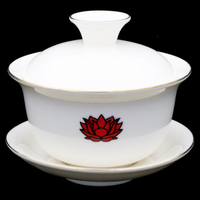 White Porcelain Gaiwan w/ Crimson Lotus Logo 130ml