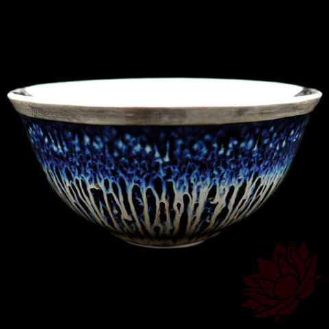 Handmade Silver Cup 50ml - Blue Waterfall Glazed